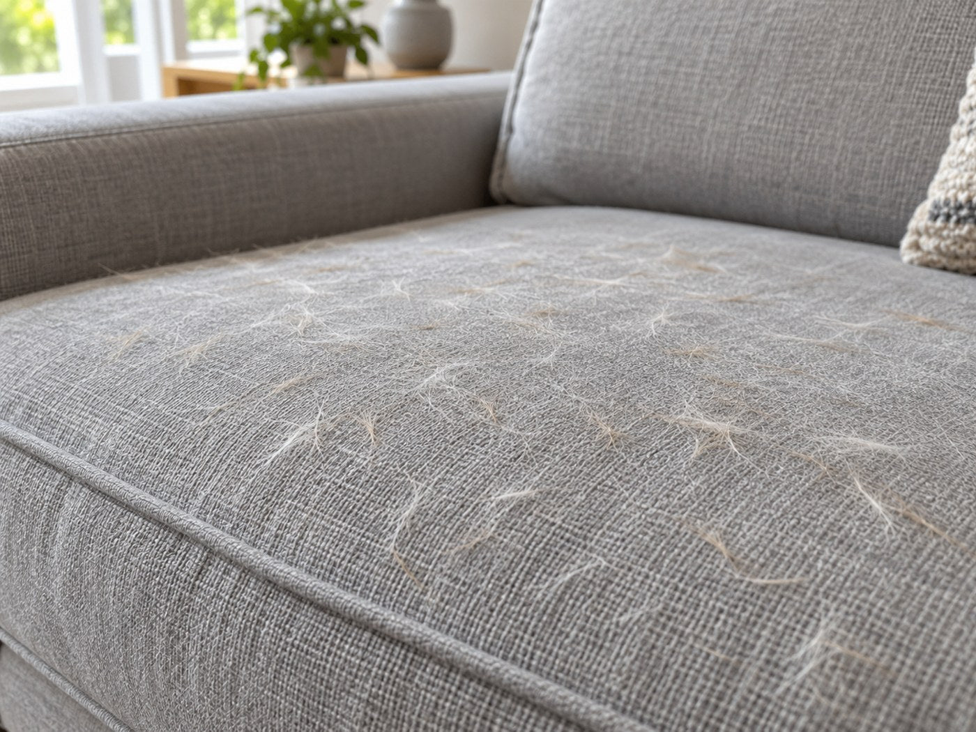 Sofa cushion covered in pet hair